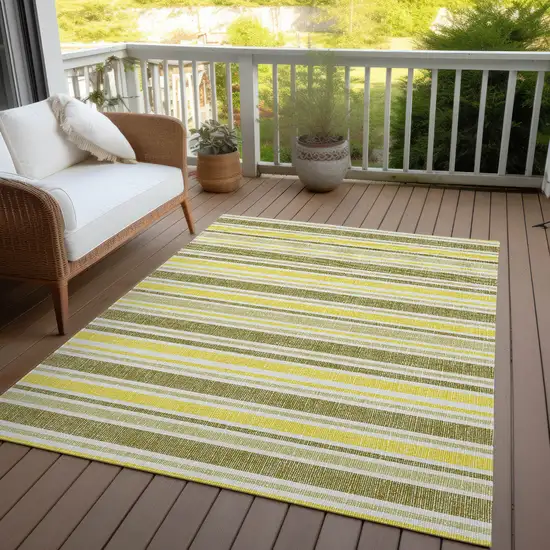 Khaki Yellow and Gray Striped Washable Non Skid Indoor Outdoor Area Rug Photo 8