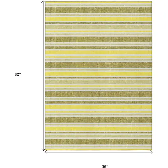 3' X 5' Khaki Striped Washable Non Skid Indoor Outdoor Area Rug Photo 3