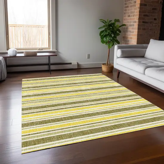 3' X 5' Khaki Striped Washable Non Skid Indoor Outdoor Area Rug Photo 9