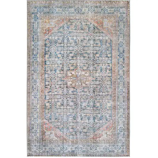 7' X 9' Latte Oriental Medallion Stain Resistant Area Rug Photo 1