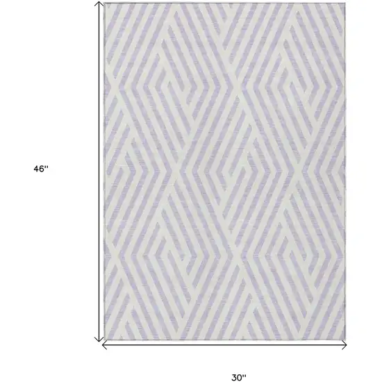 3' X 4' Lavender and Ivory Geometric Washable Non Skid Indoor Outdoor Area Rug Photo 3