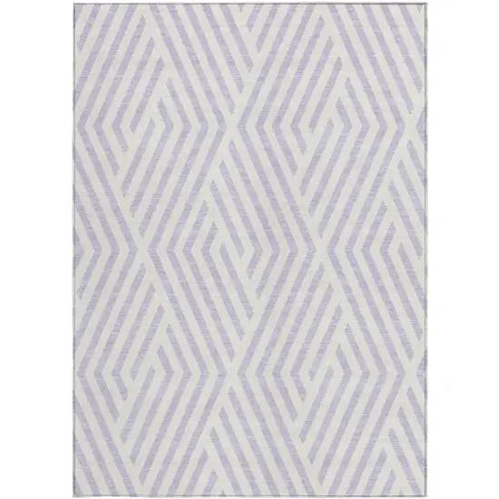 3' X 4' Lavender and Ivory Geometric Washable Non Skid Indoor Outdoor Area Rug Photo 4