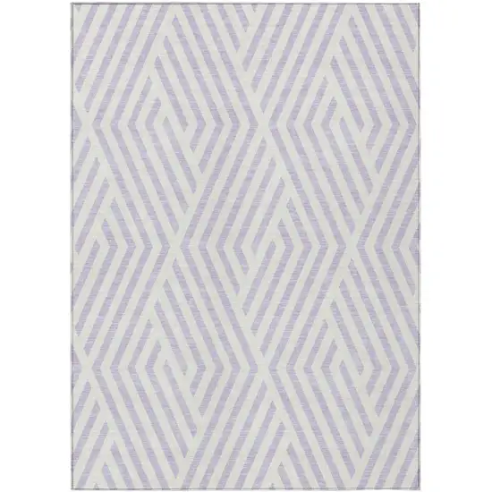 3' X 4' Lavender and Ivory Geometric Washable Non Skid Indoor Outdoor Area Rug Photo 2