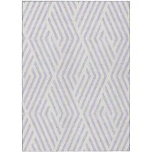 Photo of 3' X 4' Lavender and Ivory Geometric Washable Non Skid Indoor Outdoor Area Rug