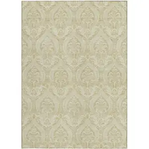 Photo of 3' X 4' Light Green Damask Washable Non Skid Indoor Outdoor Area Rug