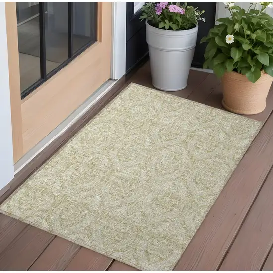 3' X 4' Light Green Damask Washable Non Skid Indoor Outdoor Area Rug Photo 1