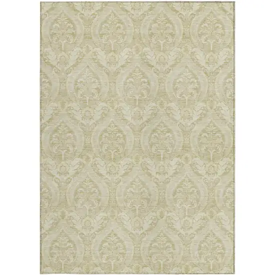 Light Green Damask Washable Non Skid Indoor Outdoor Area Rug Photo 5