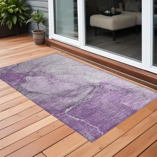 3' X 4' Lilac Abstract Washable Non Skid Indoor Outdoor Area Rug Photo 1