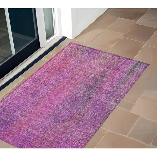 Lilac Striped Washable Non Skid Indoor Outdoor Area Rug Photo 1