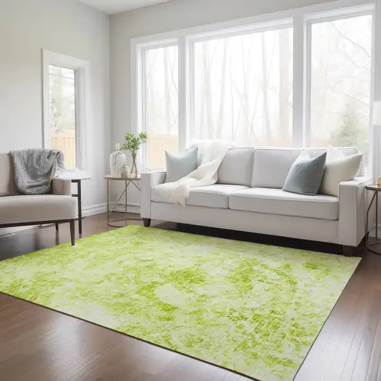 3' X 4' Lime Green Abstract Washable Non Skid Indoor Outdoor Area Rug Photo 9