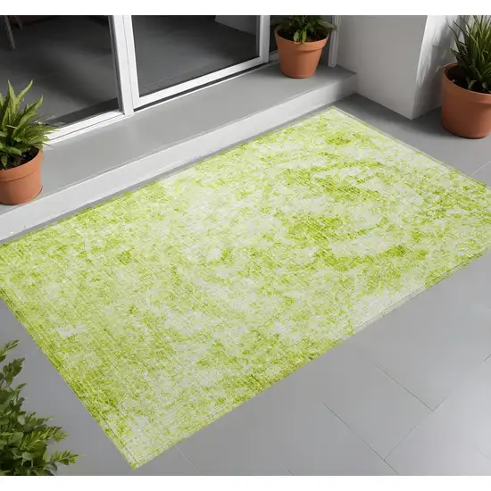 3' X 4' Lime Green Abstract Washable Non Skid Indoor Outdoor Area Rug Photo 1