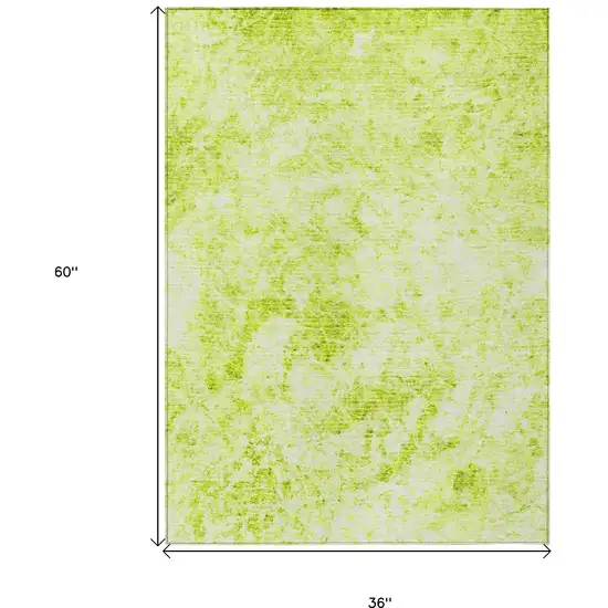 Lime Green Abstract Washable Non Skid Indoor Outdoor Area Rug Photo 3