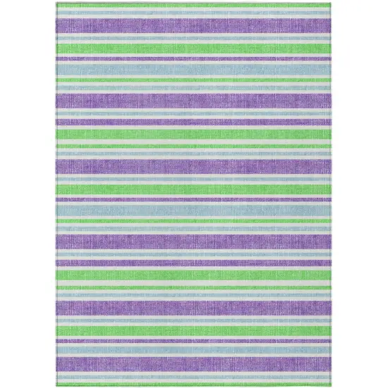 3' X 4' Lime Green Striped Washable Non Skid Indoor Outdoor Area Rug Photo 1