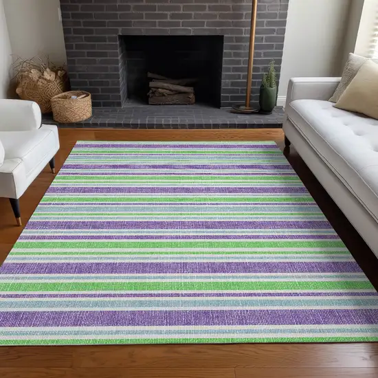 3' X 4' Lime Green Striped Washable Non Skid Indoor Outdoor Area Rug Photo 6