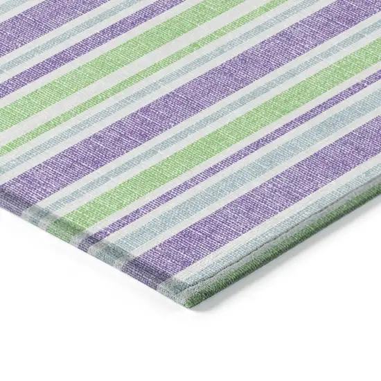 3' X 4' Lime Green Striped Washable Non Skid Indoor Outdoor Area Rug Photo 4