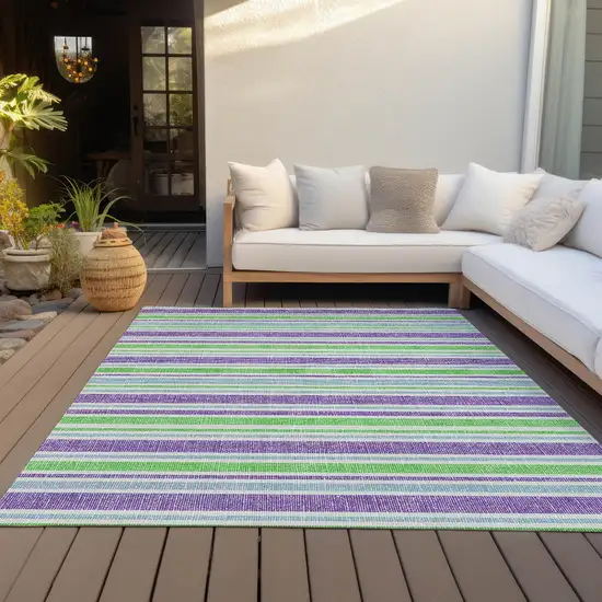 3' X 4' Lime Green Striped Washable Non Skid Indoor Outdoor Area Rug Photo 8