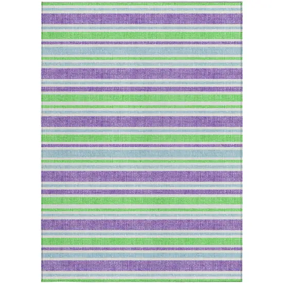 3' X 4' Lime Green Striped Washable Non Skid Indoor Outdoor Area Rug Photo 2