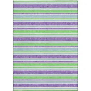 Photo of 3' X 4' Lime Green Striped Washable Non Skid Indoor Outdoor Area Rug