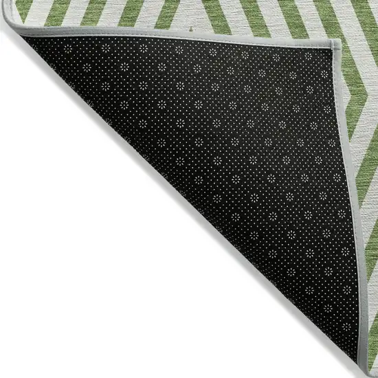 3' X 4' Lime Green and White Geometric Washable Non Skid Indoor Outdoor Area Rug Photo 6