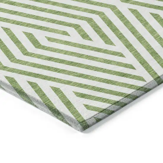 3' X 4' Lime Green and White Geometric Washable Non Skid Indoor Outdoor Area Rug Photo 7