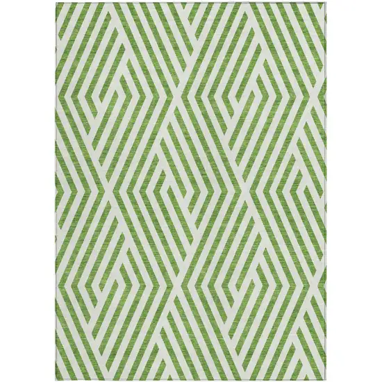 3' X 4' Lime Green and White Geometric Washable Non Skid Indoor Outdoor Area Rug Photo 5