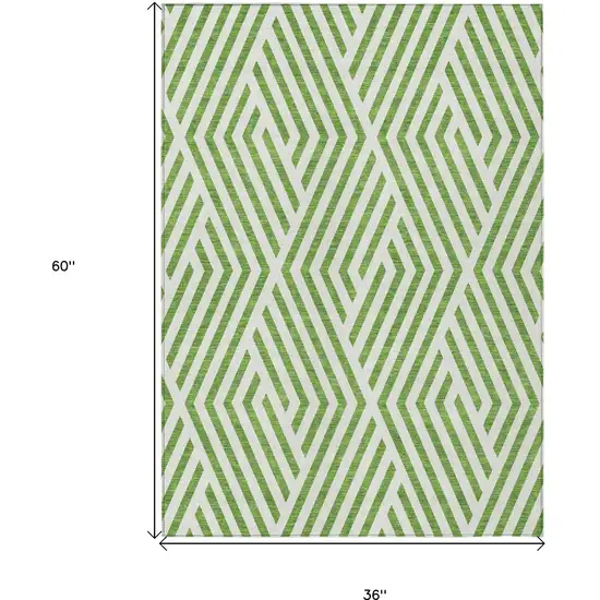 Lime Green and White Geometric Washable Non Skid Indoor Outdoor Area Rug Photo 3