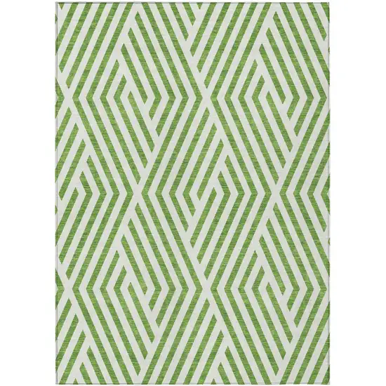 3' X 5' Lime Green and White Geometric Washable Non Skid Indoor Outdoor Area Rug Photo 2