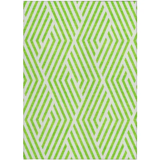 3' X 4' Lime Green and White Geometric Washable Non Skid Indoor Outdoor Area Rug Photo 5