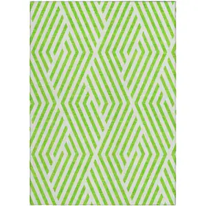 Photo of 3' X 4' Lime Green and White Geometric Washable Non Skid Indoor Outdoor Area Rug