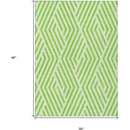 3' X 4' Lime Green and White Geometric Washable Non Skid Indoor Outdoor Area Rug Photo 3