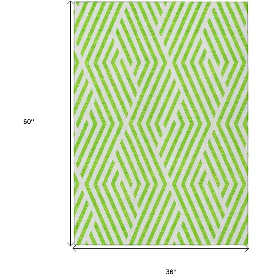 3' X 5' Lime Green and White Geometric Washable Non Skid Indoor Outdoor Area Rug Photo 3