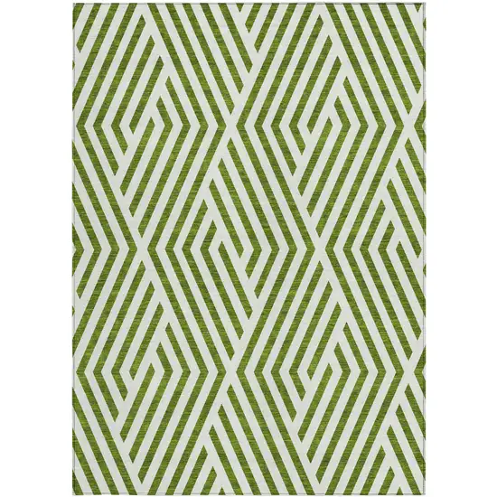 3' X 4' Lime Green and White Geometric Washable Non Skid Indoor Outdoor Area Rug Photo 5