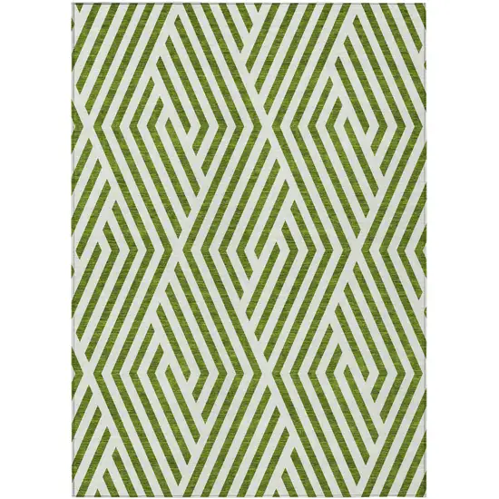 3' X 4' Lime Green and White Geometric Washable Non Skid Indoor Outdoor Area Rug Photo 2