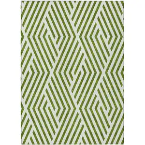 Photo of 3' X 4' Lime Green and White Geometric Washable Non Skid Indoor Outdoor Area Rug