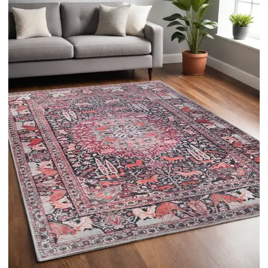 5' X 7' Garnet Red Medallion Stain Resistant Area Rug Photo 2