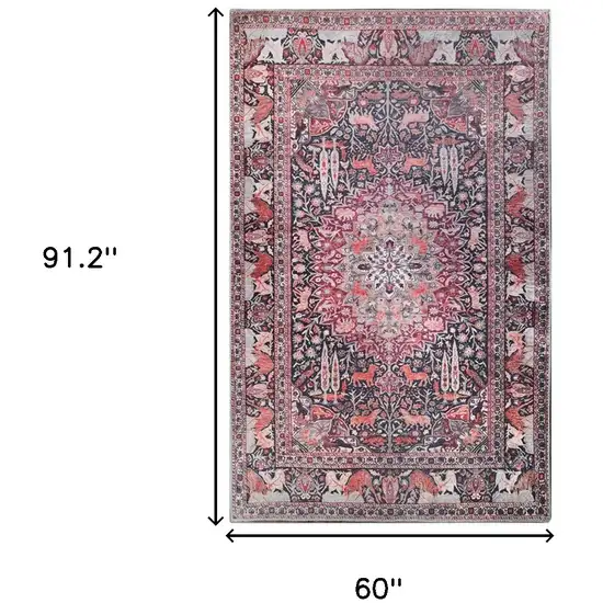 5' X 7' Garnet Red Medallion Stain Resistant Area Rug Photo 9