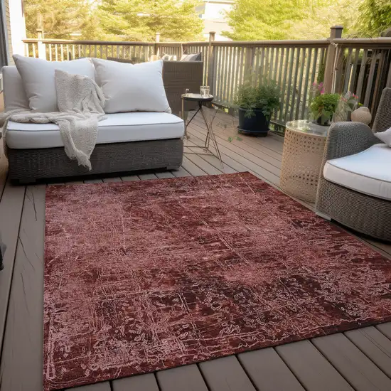 3' X 5' Merlot Abstract Washable Non Skid Indoor Outdoor Area Rug Photo 8