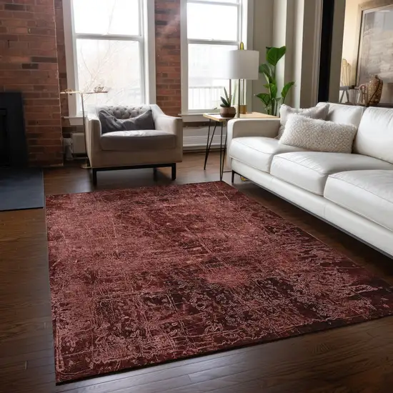 3' X 5' Merlot Abstract Washable Non Skid Indoor Outdoor Area Rug Photo 9