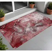 Photo of 3' X 4' Merlot Abstract Washable Non Skid Indoor Outdoor Area Rug