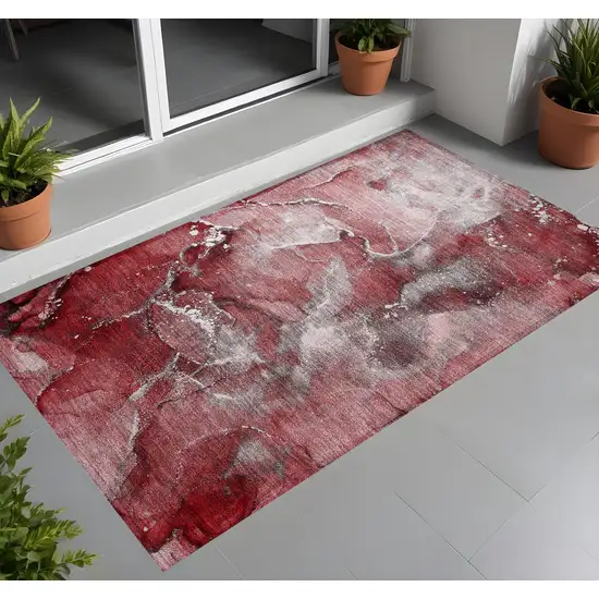 3' X 4' Merlot Abstract Washable Non Skid Indoor Outdoor Area Rug Photo 1