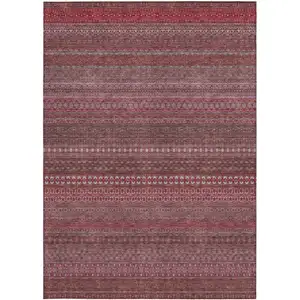 Photo of 3' X 4' Merlot Striped Washable Non Skid Indoor Outdoor Area Rug