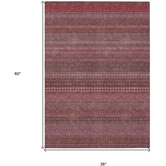 3' X 5' Merlot Striped Washable Non Skid Indoor Outdoor Area Rug Photo 3