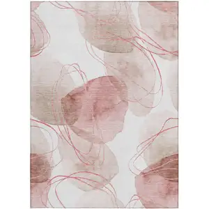 Photo of 3' X 4' Merlot and Ivory Abstract Washable Non Skid Indoor Outdoor Area Rug