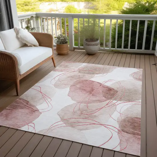 3' X 5' Merlot and Ivory Abstract Washable Non Skid Indoor Outdoor Area Rug Photo 7