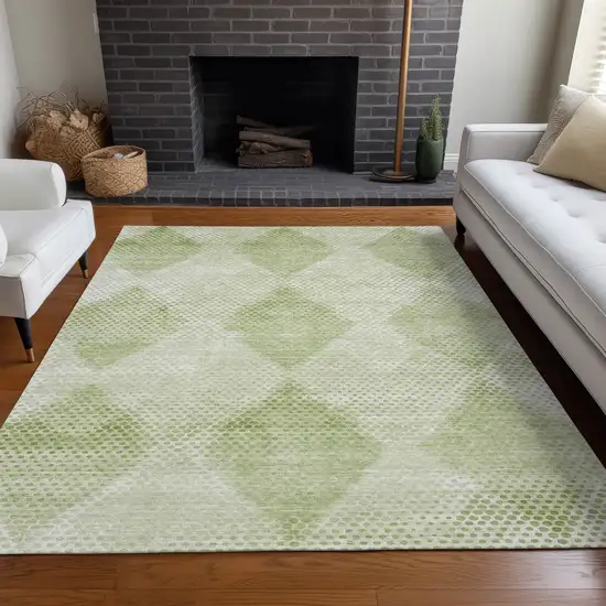 3' X 4' Mint Green Geometric Washable Non Skid Indoor Outdoor Area Rug Photo 9