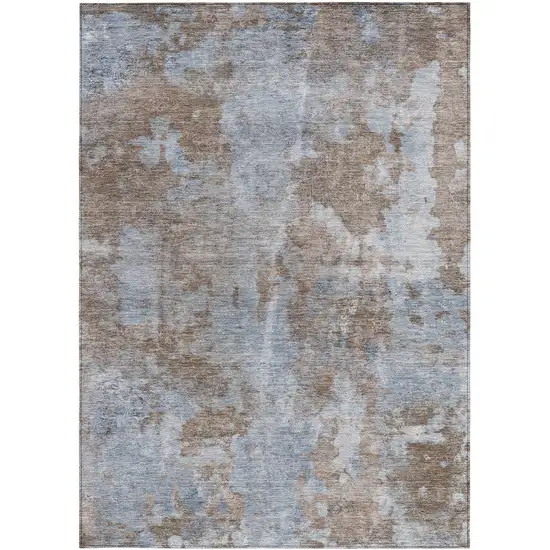 3' X 4' Mocha and Blue Abstract Washable Non Skid Indoor Outdoor Area Rug Photo 4