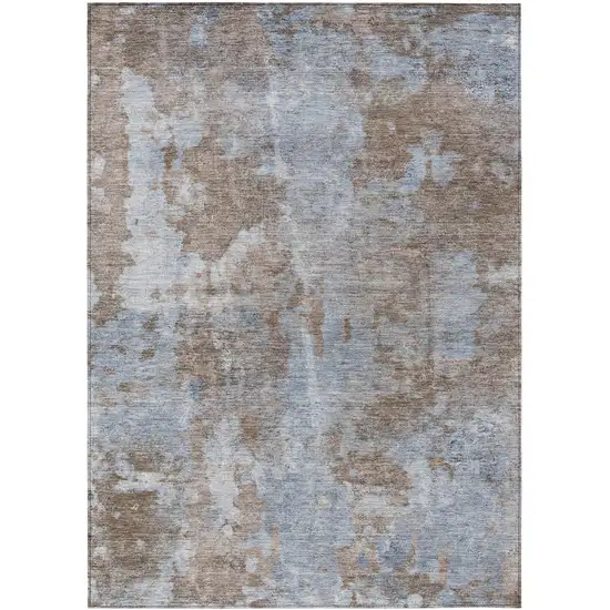 3' X 4' Mocha and Blue Abstract Washable Non Skid Indoor Outdoor Area Rug Photo 2