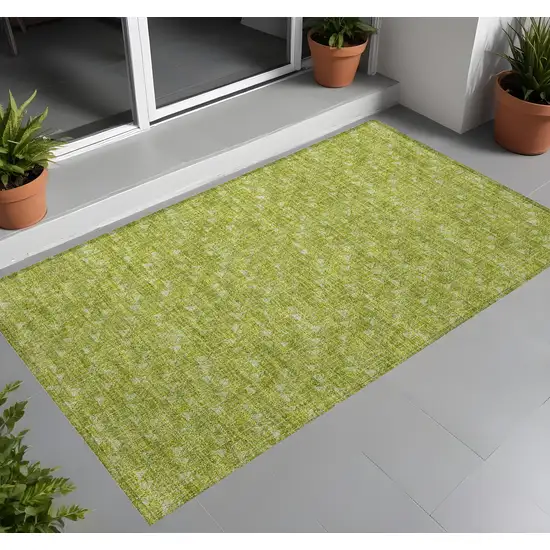 Moss Green Geometric Washable Non Skid Indoor Outdoor Area Rug Photo 1