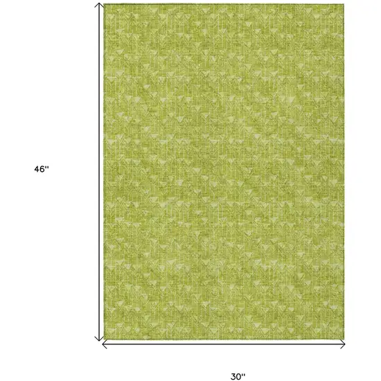 3' X 4' Moss Green Geometric Washable Non Skid Indoor Outdoor Area Rug Photo 3