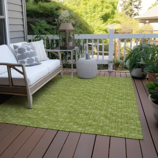 Moss Green Geometric Washable Non Skid Indoor Outdoor Area Rug Photo 8